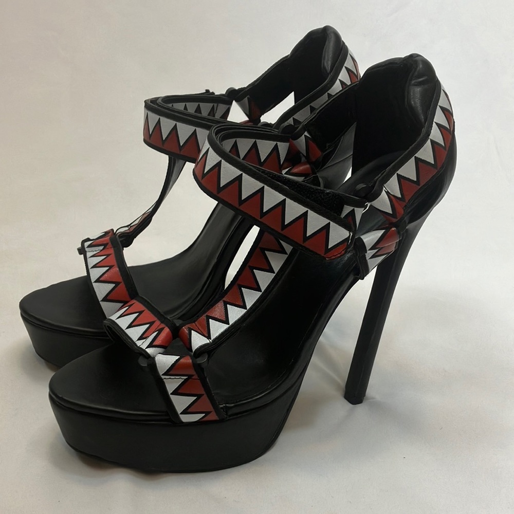 Nasty Gal black, red, and white leather 6” heels